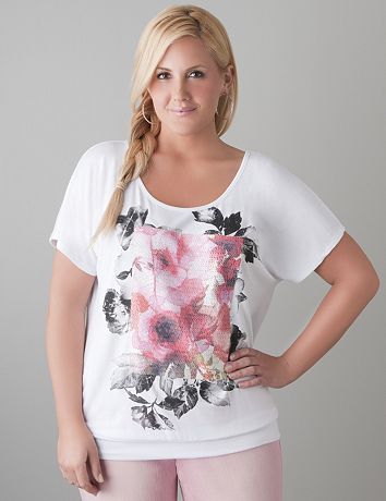 Banded bottom sequin tee by Lane Bryant