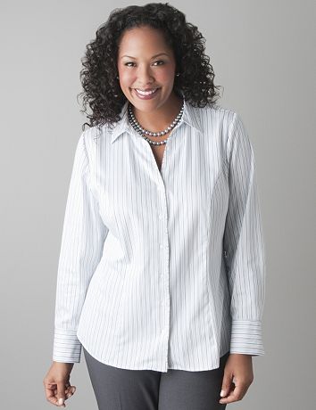 Striped cotton sateen shirt by Lane Bryant