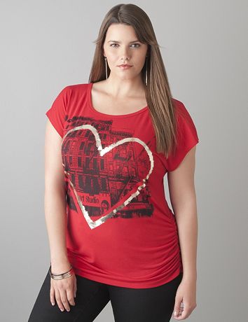 Shirred side city graphic tee by Lane Bryant