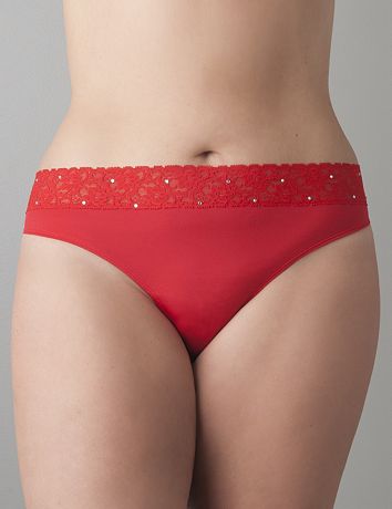 Rhinestone embellished thong panty by Cacique