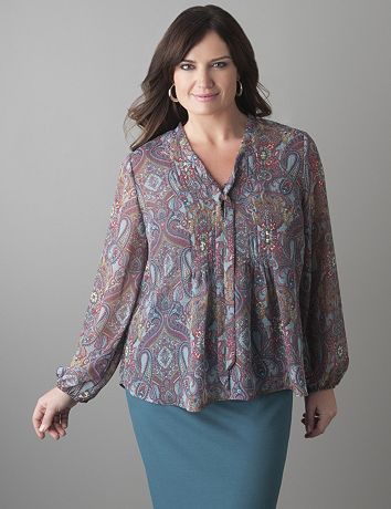 Plus Size Pintuck Paisley Blouse