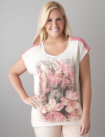 Plus Sized Chiffon Back Floral Tee by Lane Bryant