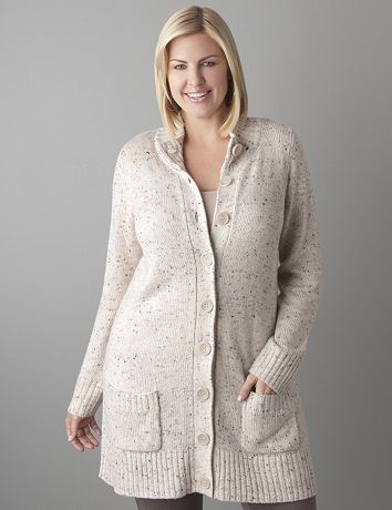 Plus Size Button Front Sweater Coat by Lane Bryant