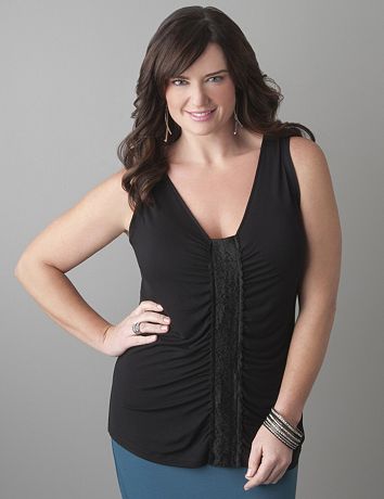 Plus Size Shirred Lace Tank by Lane Bryant
