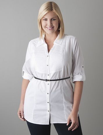 Plus Size Belted Tuxedo Shirt by Lane Bryant