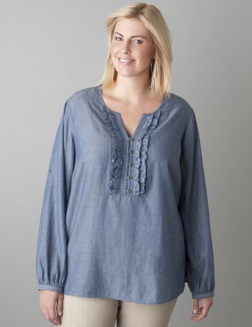 Ruffled chambray shirt by Lane Bryant