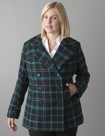Plus Size Plaid Peacoat by Lane Bryant