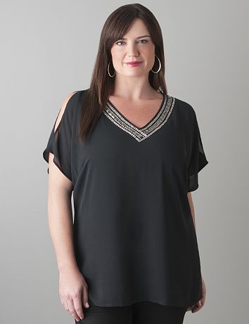 Embellished cold shoulder blouse by Lane Bryant