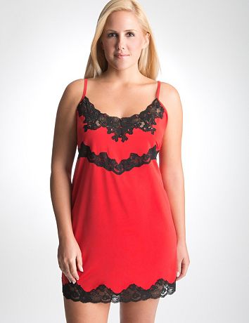Plus Size Sequin Lace Trim Chemise by Cacique
