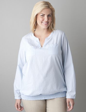 Smocked hem chambray shirt by Lane Bryant