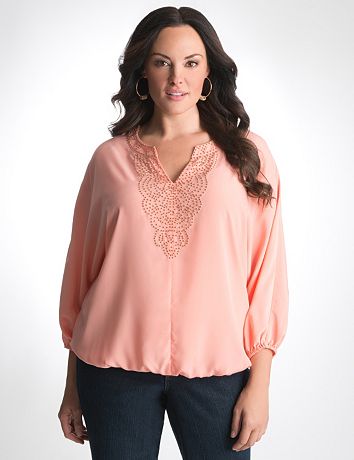 Plus Size Beaded Peasant Shirt by Lane Bryant