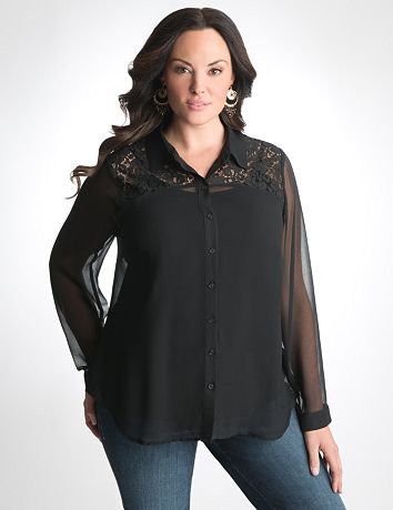Plus Size Chiffon & Lace Blouse by Lane Bryant