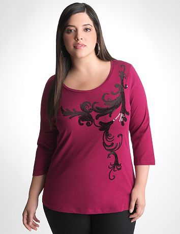 Full Figure Sequin Scroll Tee by Seven7