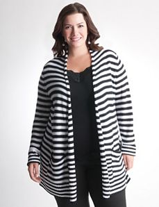 Full Figure Mixed stripe open cardigan