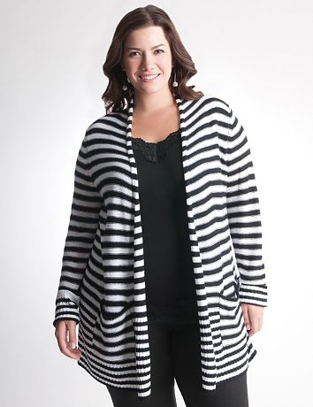 Full Figure Mixed stripe open cardigan