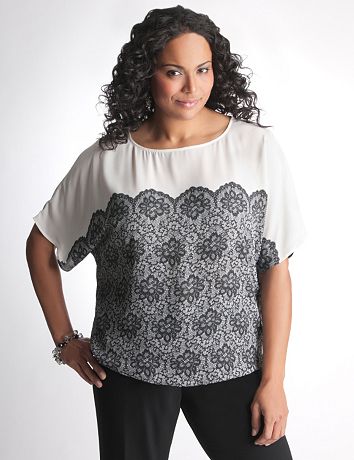 Full Figure Lace Print Blouse by Lane Bryant