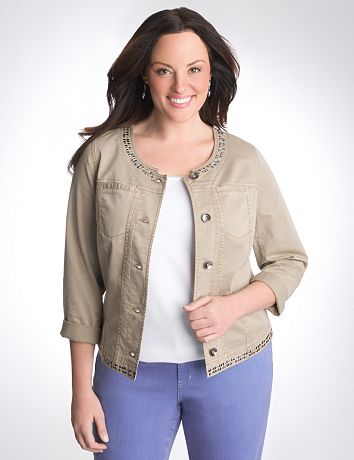 Full Figure Studded Twill Jacket by Lane Bryant