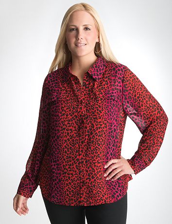 Full Figure Sheer Animal Blouse by Lane Bryant