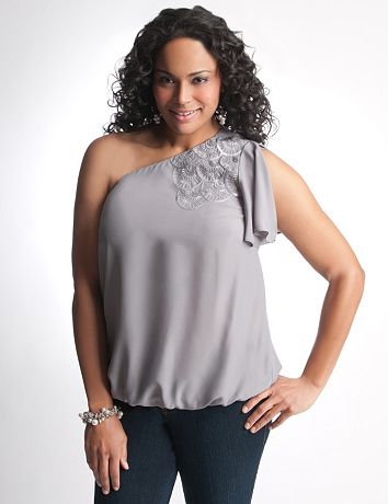 Full Figure Sequin One Shoulder Top by Lane Bryant