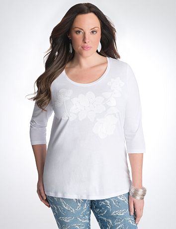 Plus Size Sequin Floral Tee by Seven7