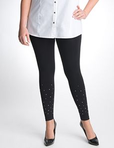 Control top leggings with colored rhinestones