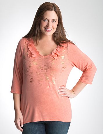 Chiffon trim foiled tee by Lane Bryant
