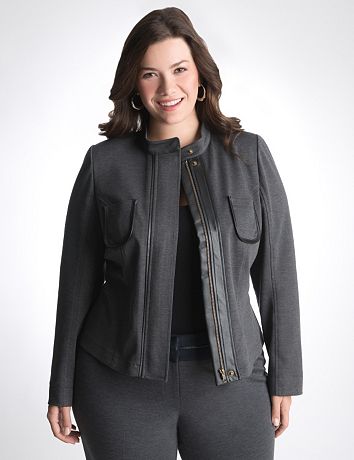 Leather trim ponte suit jacket by Lane Bryant