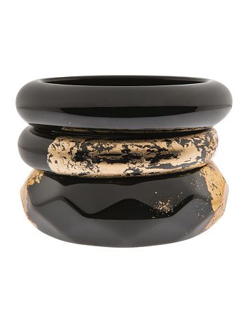 Black & Gold Bangle Bracelet Set by Lane Bryant