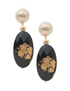 Black & goldtone oval drop earrings