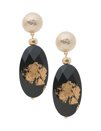 Black & goldtone oval drop earrings