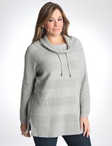 Cowl waffle stripe sweater