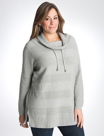 Cowl waffle stripe sweater