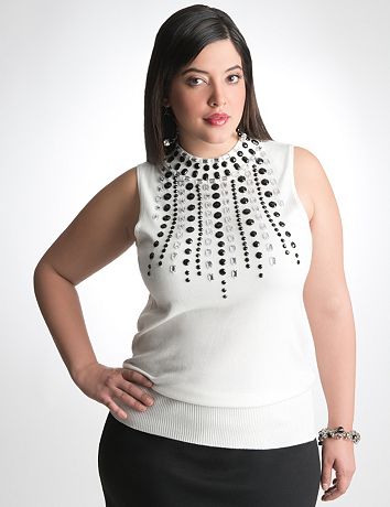 Embellished Mock Neck Sweater by Lane Bryant