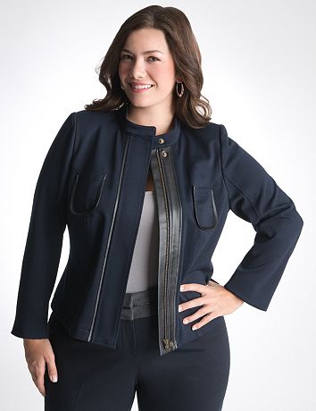 Leather trim ponte jacket by Lane Bryant