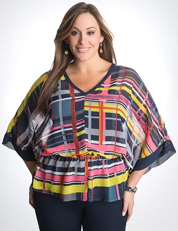 Plus Size Sheer Plaid Top by Lane Bryant
