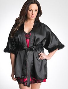 Plus Size Feather Trim Robe by Cacique