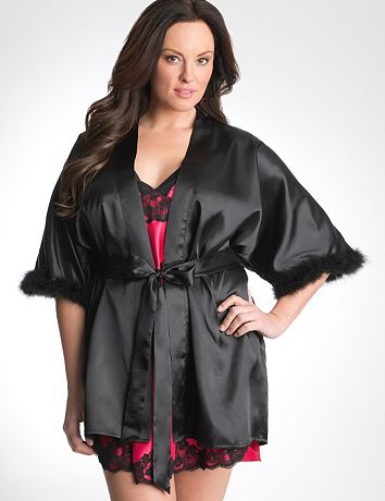 Plus Size Feather Trim Robe by Cacique