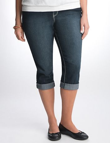 Full Figure Cuffed Denim Capri by Lane Bryant