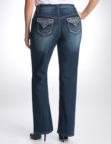 Plus size sequin pocket slim boot jean