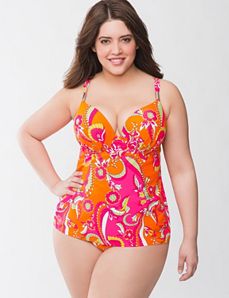 Paisley swim tank with built in plunge bra