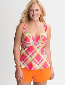Plaid swim tank with built in balconette bra by Cacique