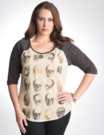 Plus Size Skull Baseball Tee by Lane Bryant
