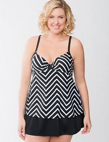 Zig zag swim tank with built in balconette bra