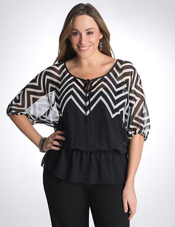 Full figure sequin chevron blouse