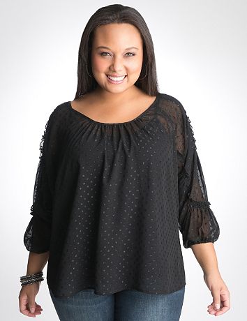 Plus Size Shimmer dot sheer blouse by DKNY JEANS