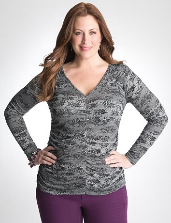 Shirred lace print top by DKNY JEANS