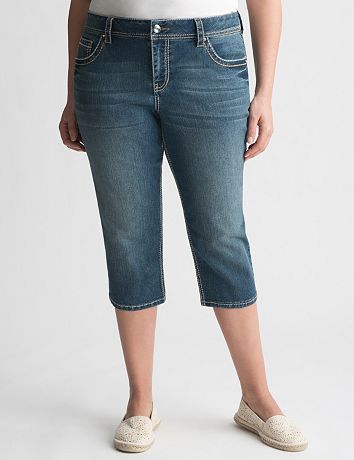 Full Figure Embellished Denim Capri by Lane Bryant