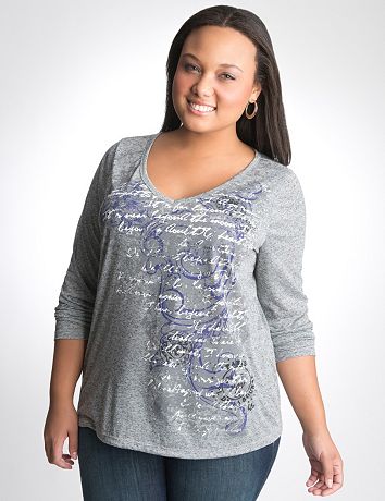 Plus Size Scroll Long Sleeve Tee by Lane Bryant