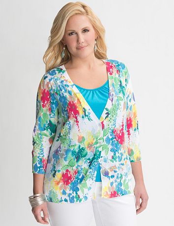 Plus Size Sequin Floral Cardigan by Lane Bryant
