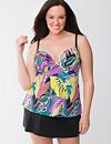 Floral swim tank with built-in plunge bra